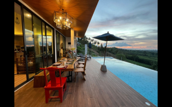 Enchanting Poolside Dining at Sunset